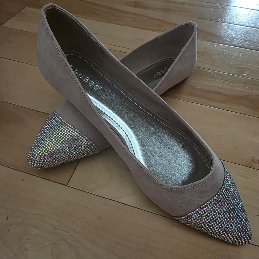 BAMBOO Nude Flats with Sparkling Rhinestones *New*